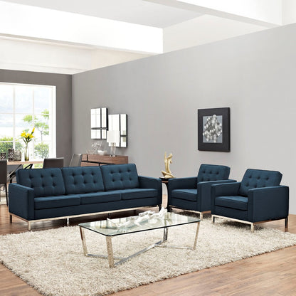 Loft Living Room Set Upholstered Fabric Set of 3, Navy, Fabric 11366
