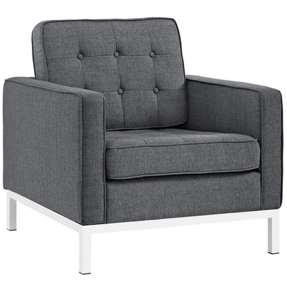Loft Living Room Set Upholstered Fabric Set of 3, Grey, Fabric 11367