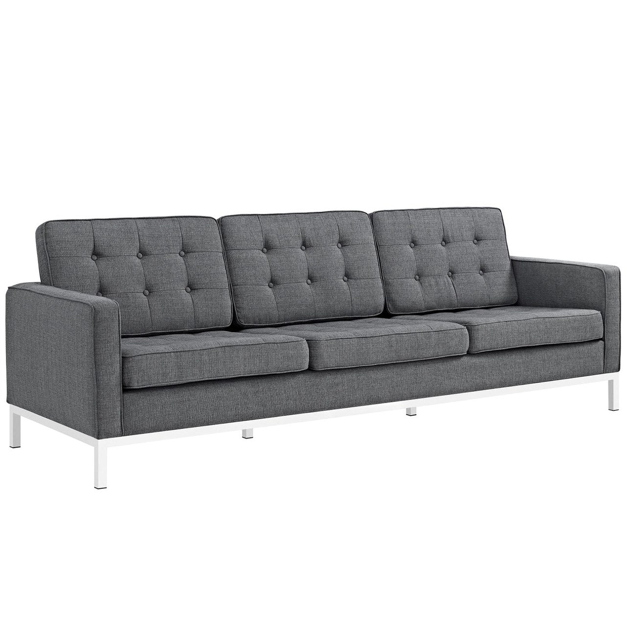 Loft Living Room Set Upholstered Fabric Set of 3, Grey, Fabric 11367