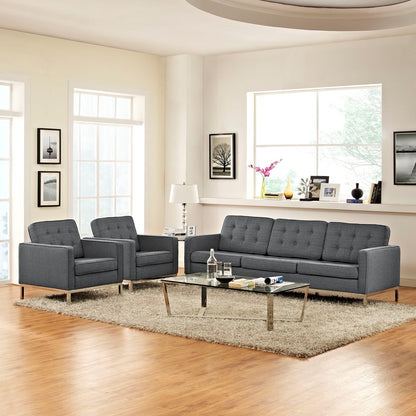 Loft Living Room Set Upholstered Fabric Set of 3, Grey, Fabric 11367