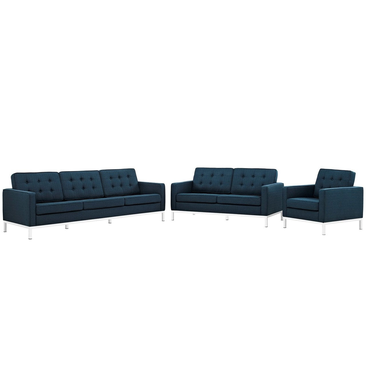 Loft Living Room Set Upholstered Fabric Set of 3, Navy, Fabric 11378