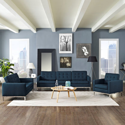 Loft Living Room Set Upholstered Fabric Set of 3, Navy, Fabric 11378