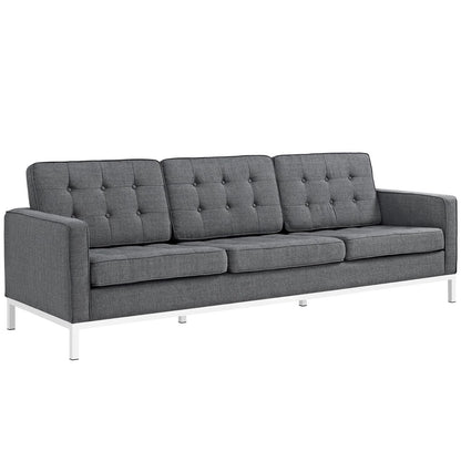Loft Living Room Set Upholstered Fabric Set of 3, Grey, Fabric 11379