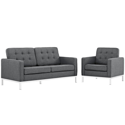 Loft Living Room Set Upholstered Fabric Set of 2, Grey, Fabric 11385
