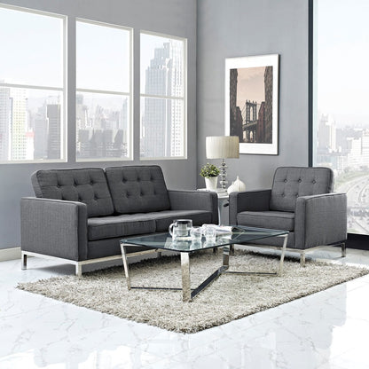 Loft Living Room Set Upholstered Fabric Set of 2, Grey, Fabric 11385