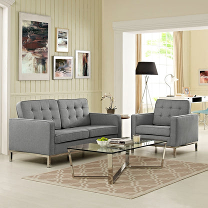 Loft Living Room Set Upholstered Fabric Set of 2, Grey, Fabric 11387