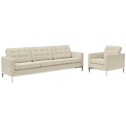 Loft 2 Piece Upholstered Fabric Sofa and Armchair Set, Fabric, Beige 13550