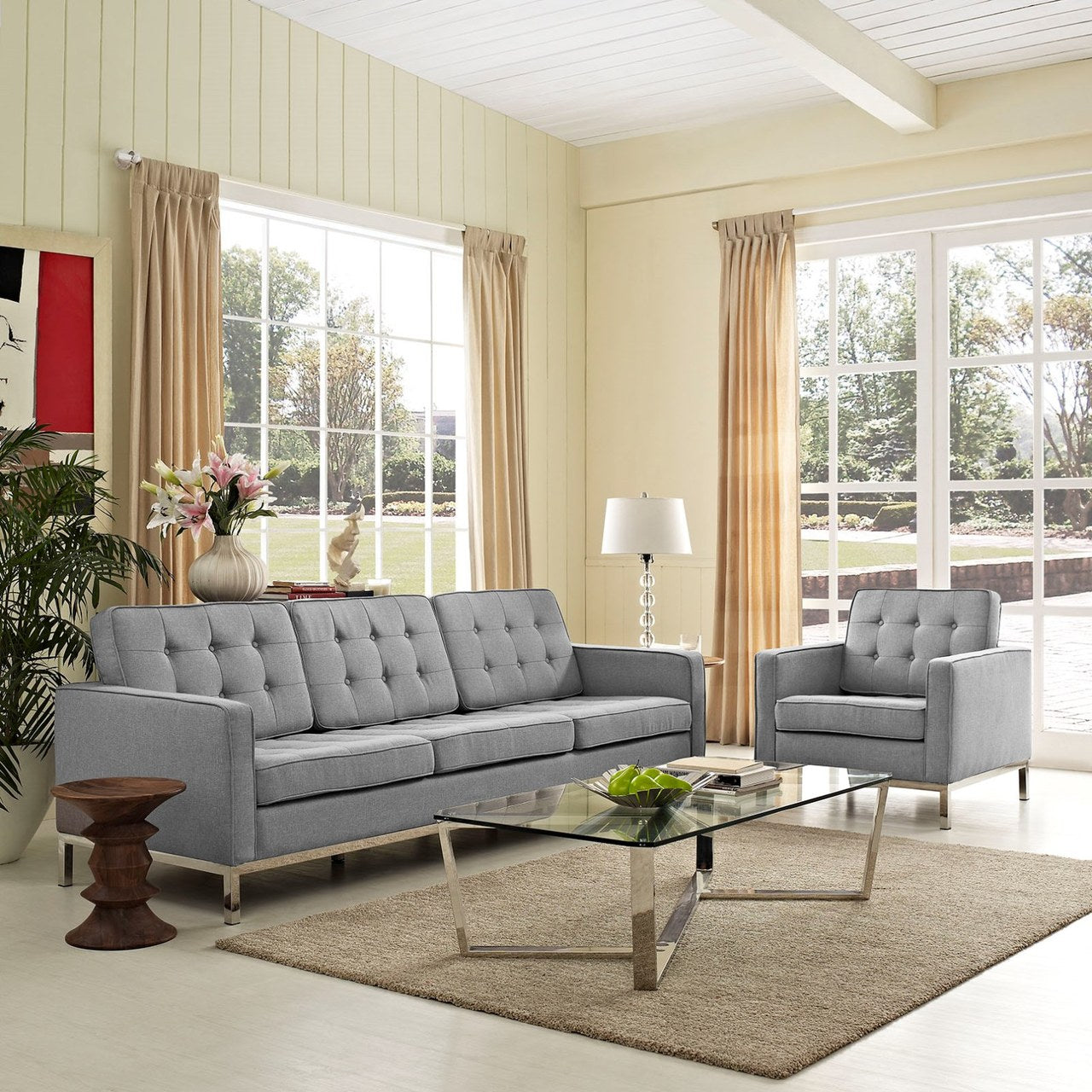 Loft Living Room Set Upholstered Fabric Set of 2, Grey, Fabric 11393