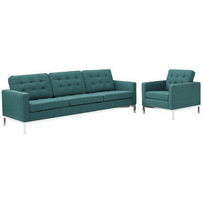 Loft 2 Piece Upholstered Fabric Sofa and Armchair Set, Fabric, Aqua Blue 13551