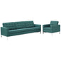 Loft 2 Piece Upholstered Fabric Sofa and Armchair Set, Fabric, Aqua Blue 13551