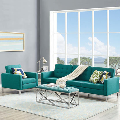 Loft 2 Piece Upholstered Fabric Sofa and Armchair Set, Fabric, Aqua Blue 13551
