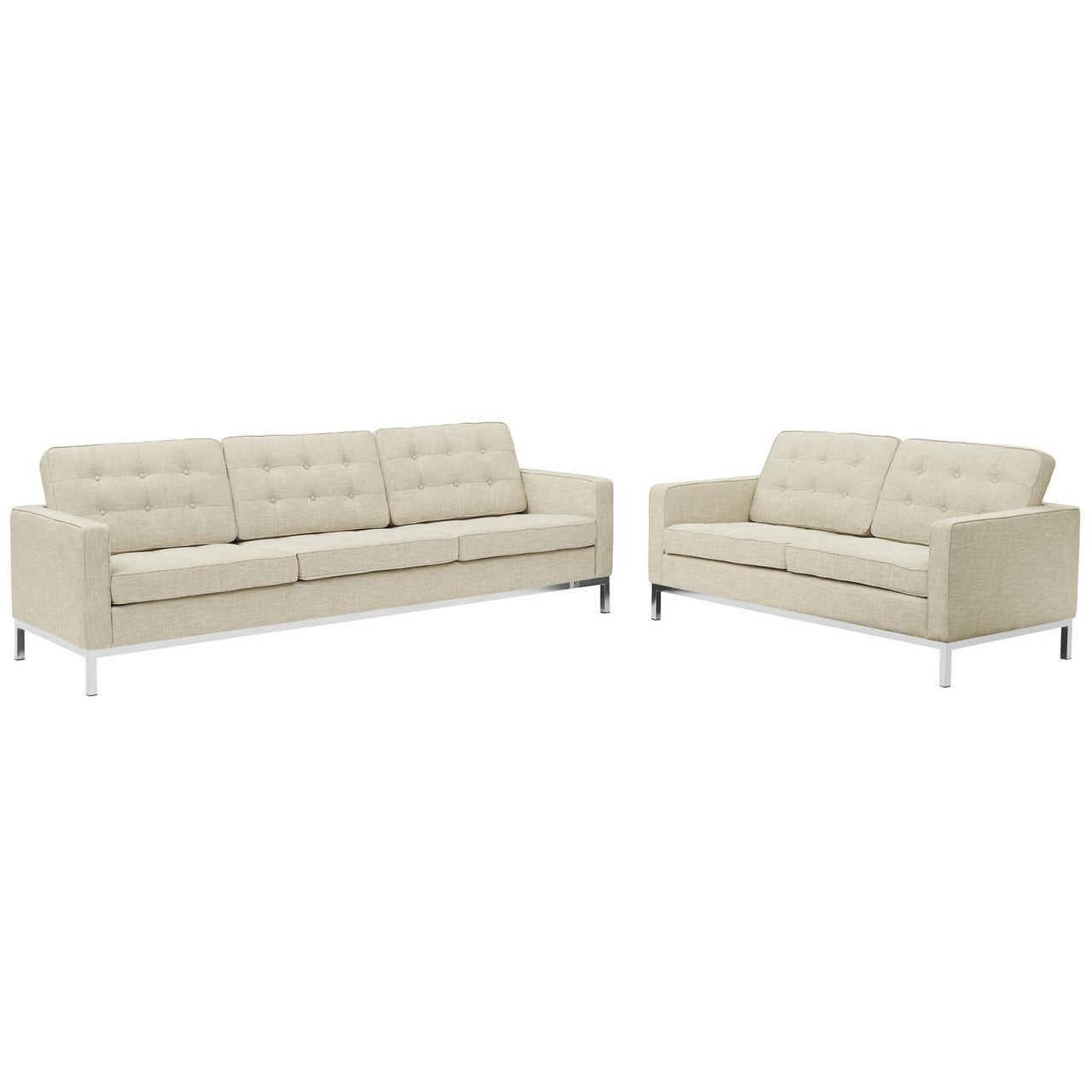 Loft 2 Piece Upholstered Fabric Sofa and Loveseat Set, Fabric, Beige 13552