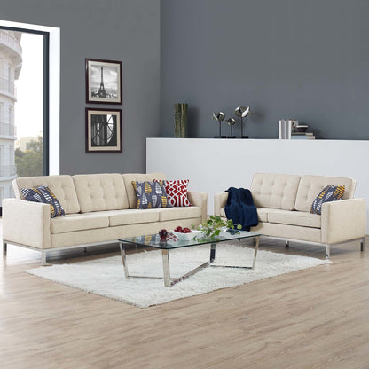 Loft 2 Piece Upholstered Fabric Sofa and Loveseat Set, Fabric, Beige 13552
