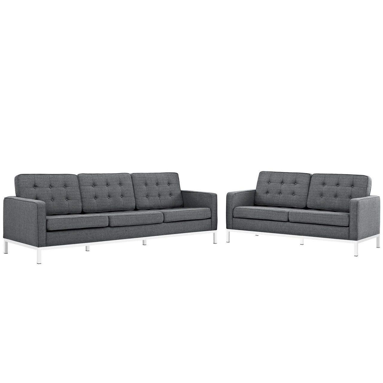 Loft Living Room Set Upholstered Fabric Set of 2, Grey, Fabric 11397
