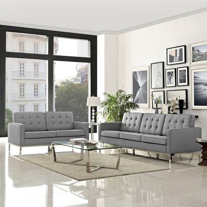 Loft Living Room Set Upholstered Fabric Set of 2, Grey, Fabric 11399