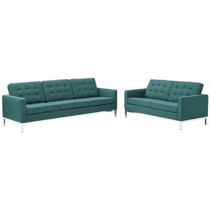 Loft 2 Piece Upholstered Fabric Sofa and Loveseat Set, Fabric, Aqua Blue 13553