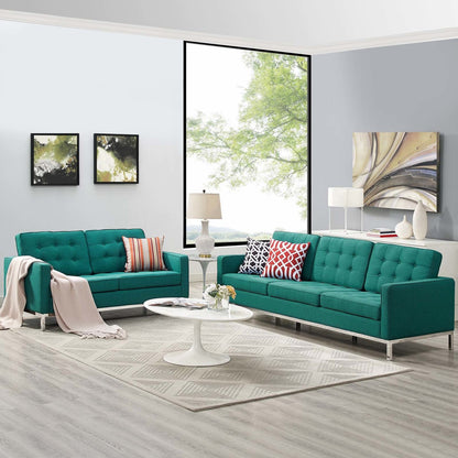 Loft 2 Piece Upholstered Fabric Sofa and Loveseat Set, Fabric, Aqua Blue 13553