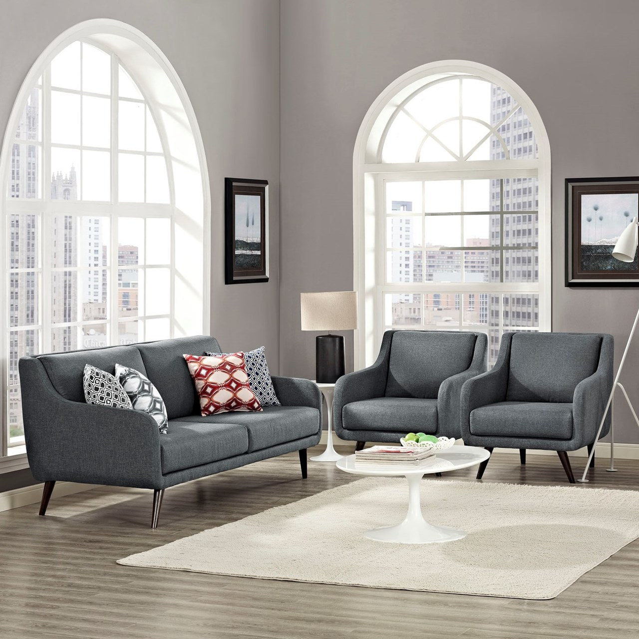 Verve Living Room Set Set of 3, Grey, Fabric 11404