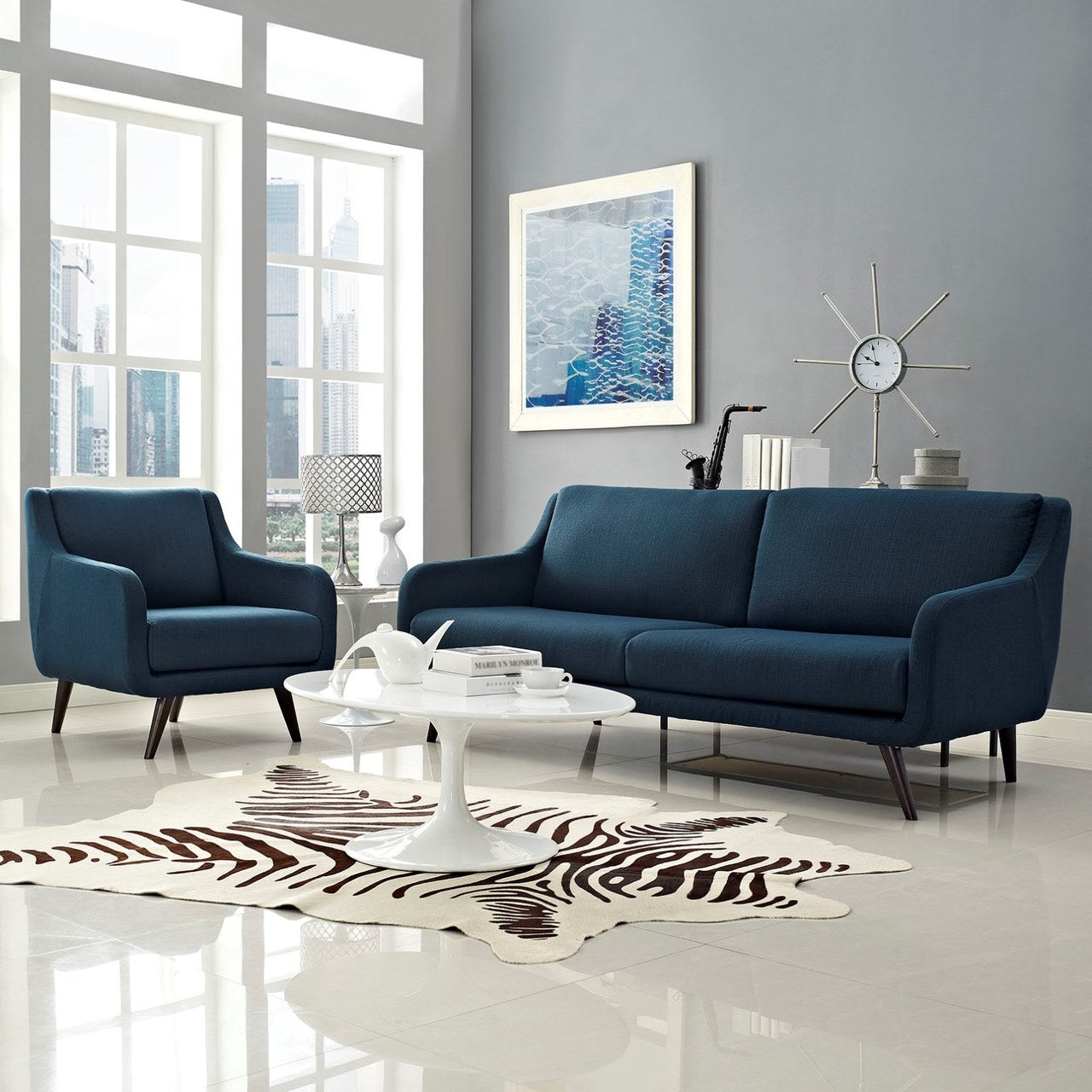 Verve Living Room Set Set of 2, Navy, Fabric 11413