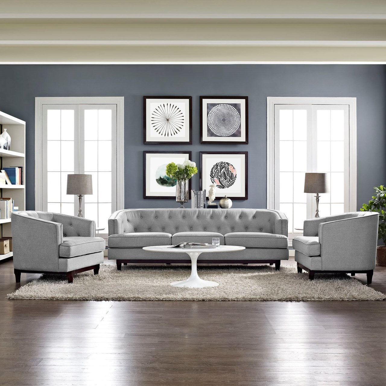 Coast Living Room Set Set of 3, Grey, Fabric 11420