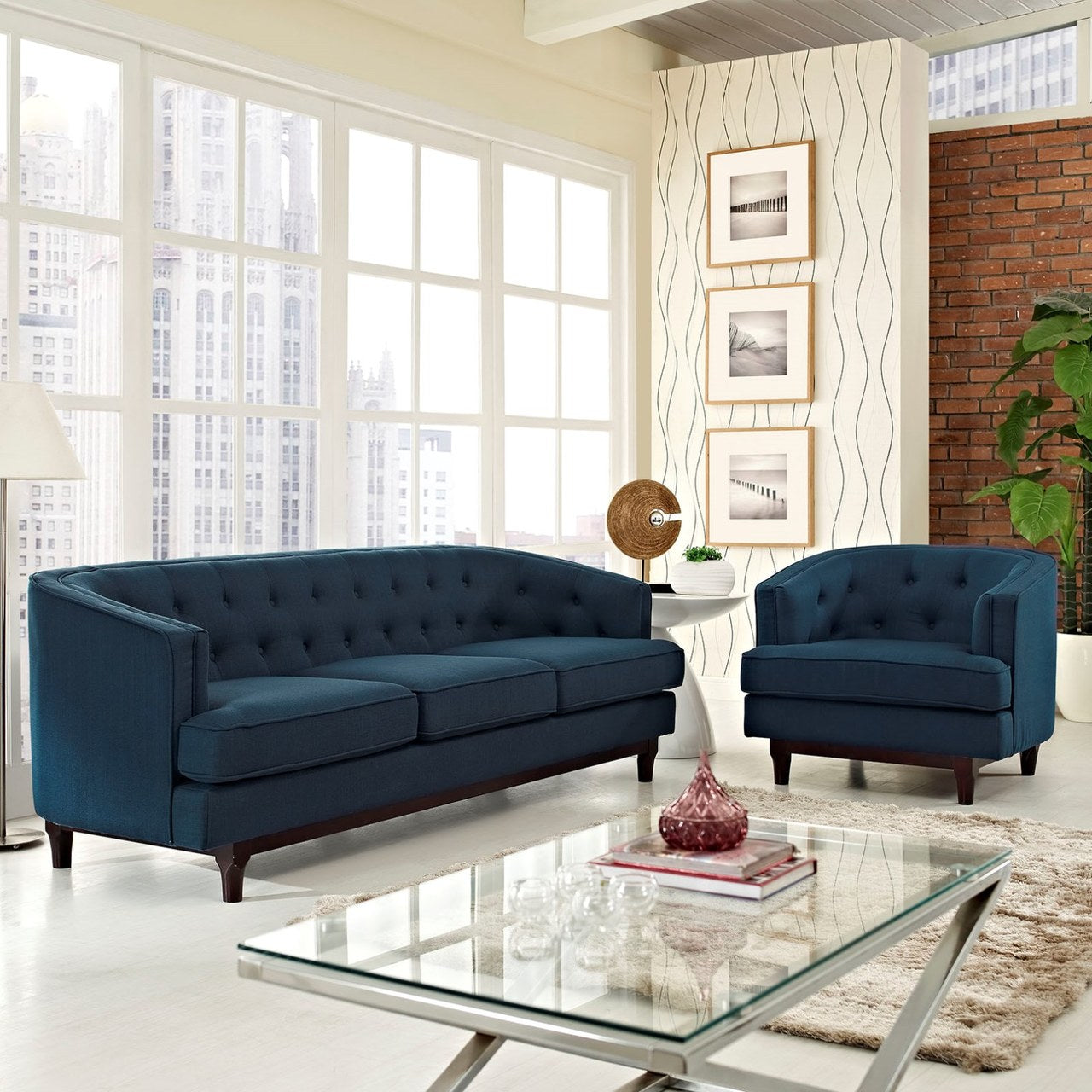 Coast Living Room Set Set of 2, Navy, Fabric 11425