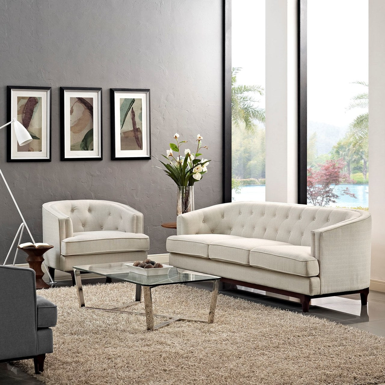 Coast Living Room Set Set of 2, Beige, Fabric 11426