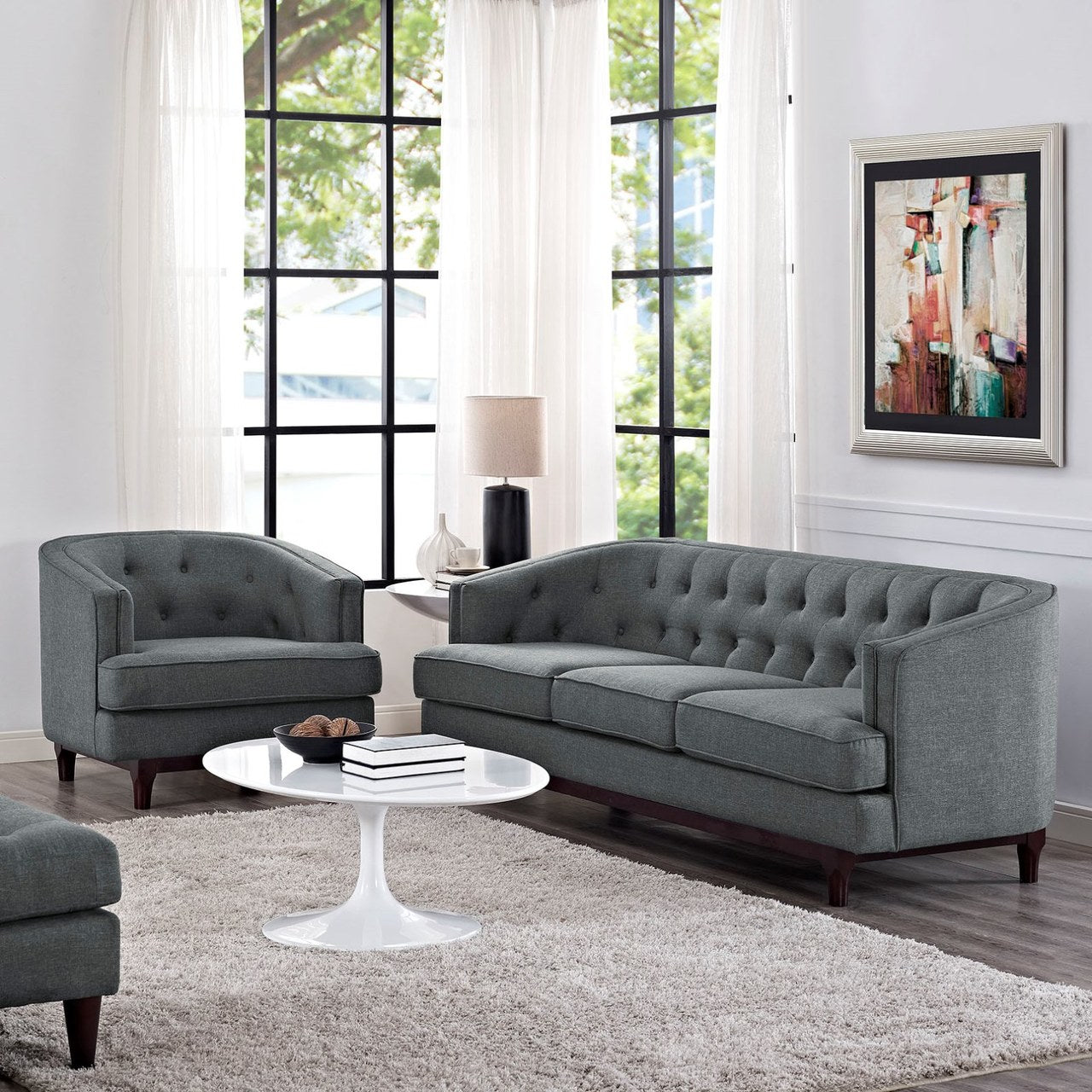 Coast Living Room Set Set of 2, Grey, Fabric 11427