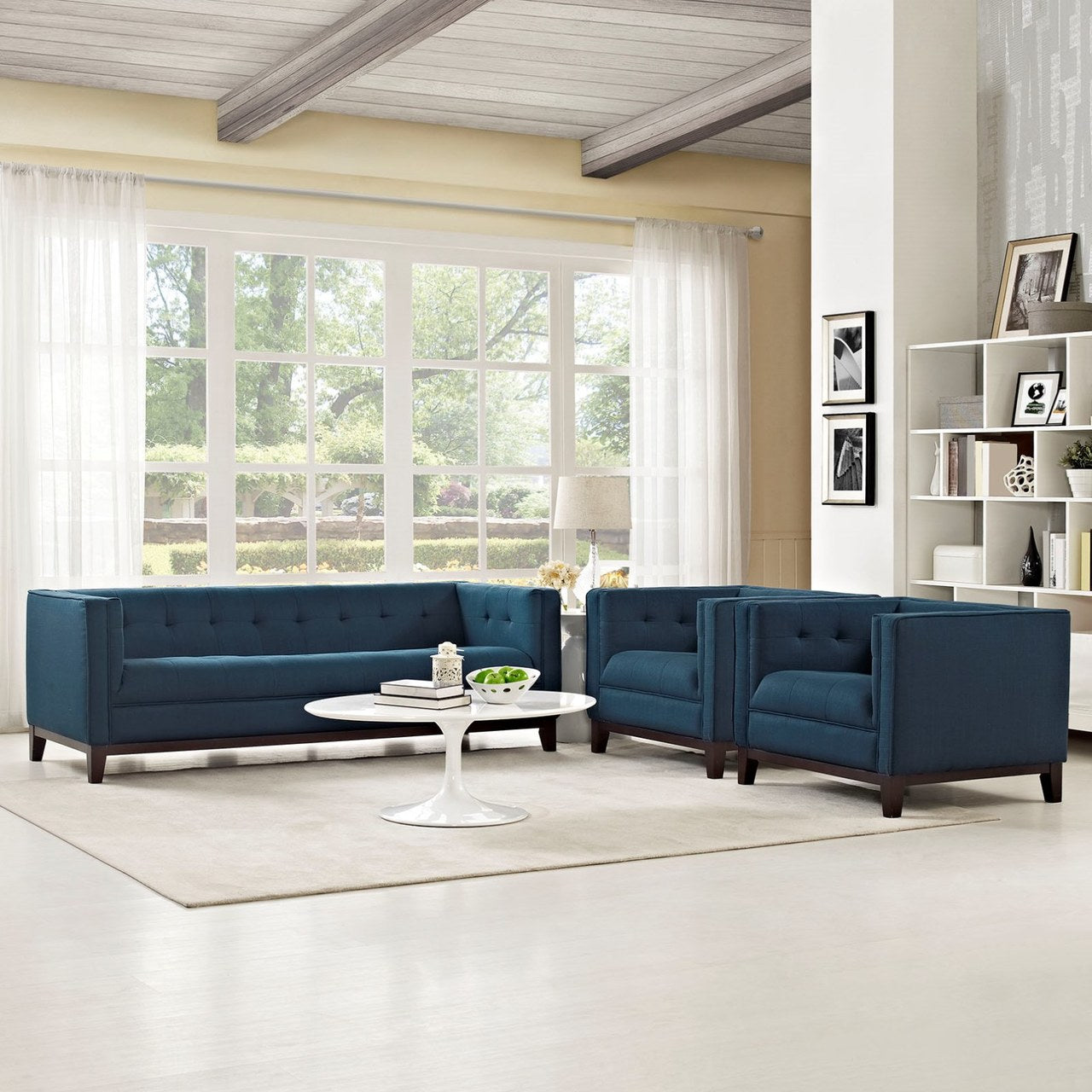 Serve Living Room Set Set of 3, Navy, Fabric 11444