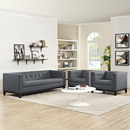 Serve Living Room Set Set of 3, Grey, Fabric 11445
