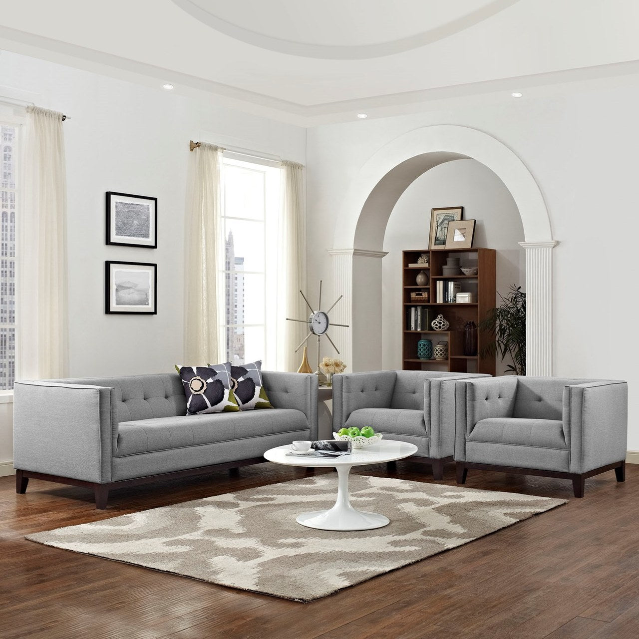 Serve Living Room Set Set of 3, Grey, Fabric 11447