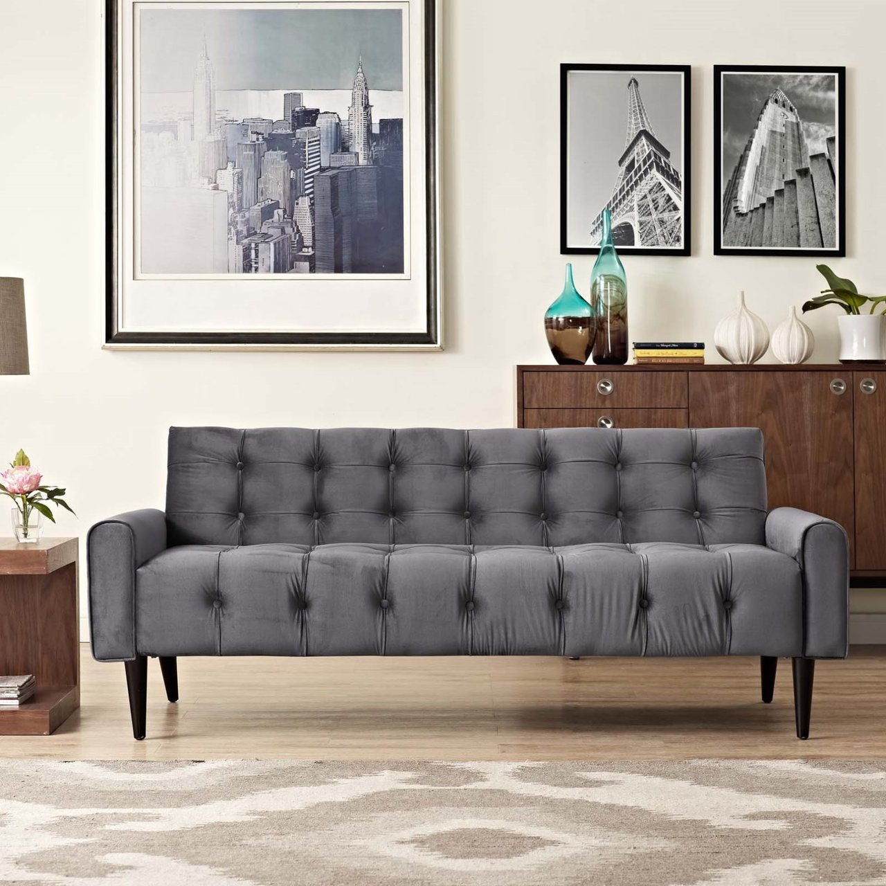 Delve Velvet Sofa, Grey, Fabric 11453
