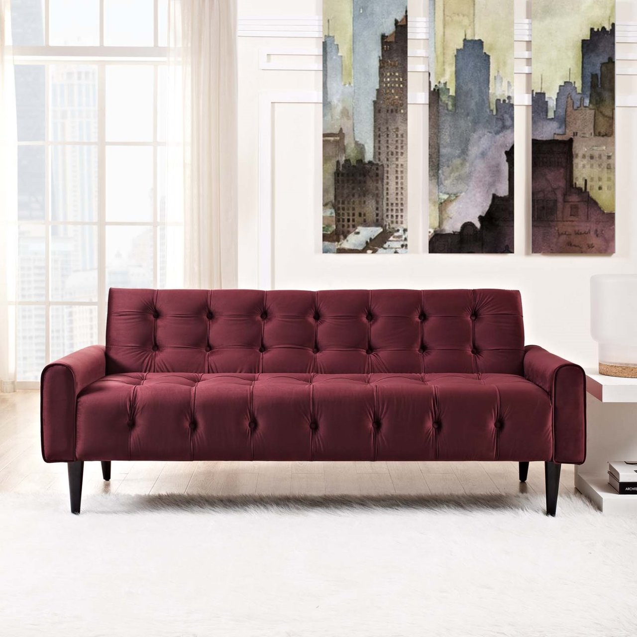 Delve Velvet Sofa, Red, Fabric 11454