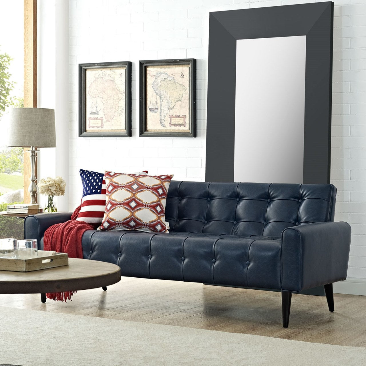 Delve Upholstered Vinyl Sofa, Blue, Faux Leather 11456