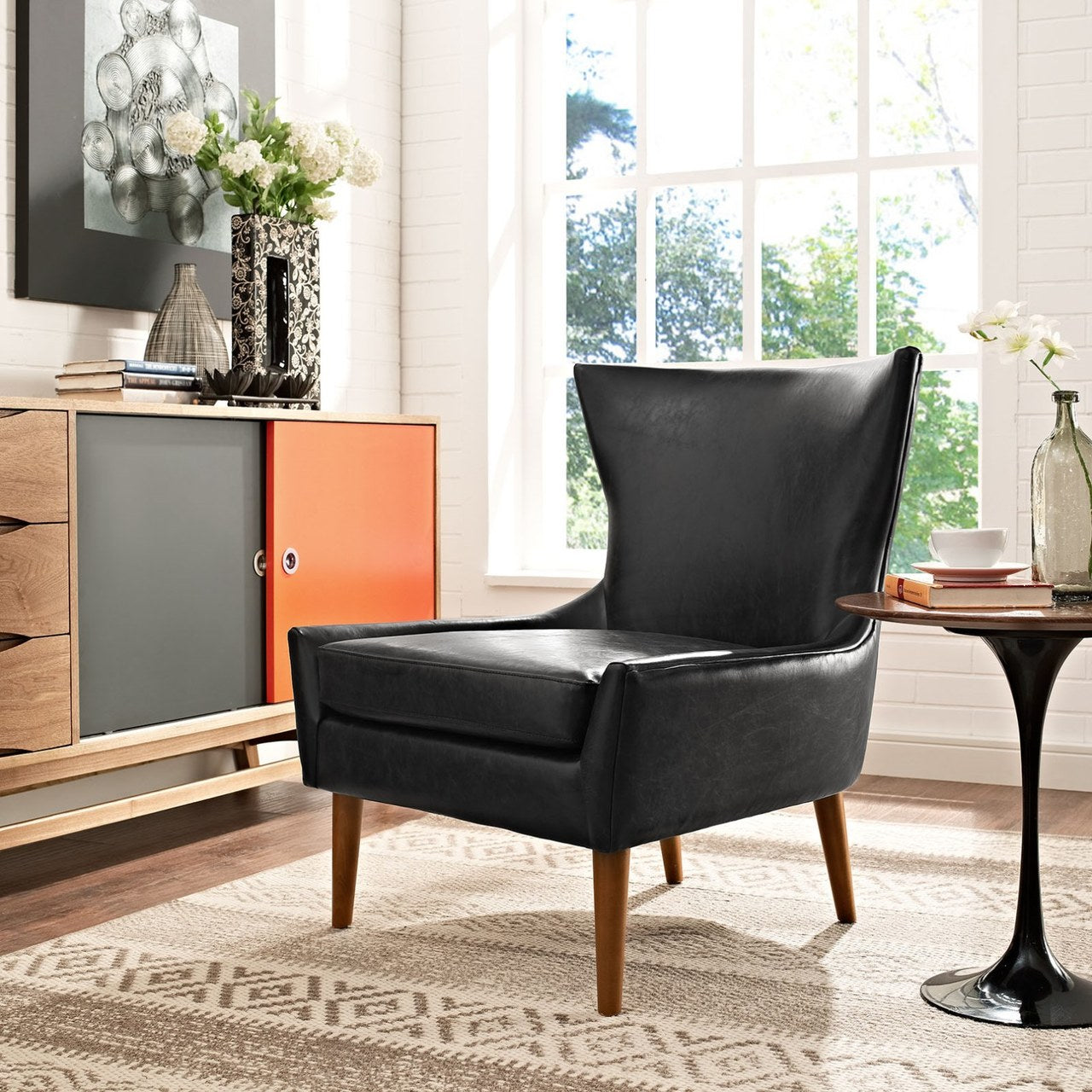 Keen Upholstered Vinyl Armchair, Black, Faux Leather 11458