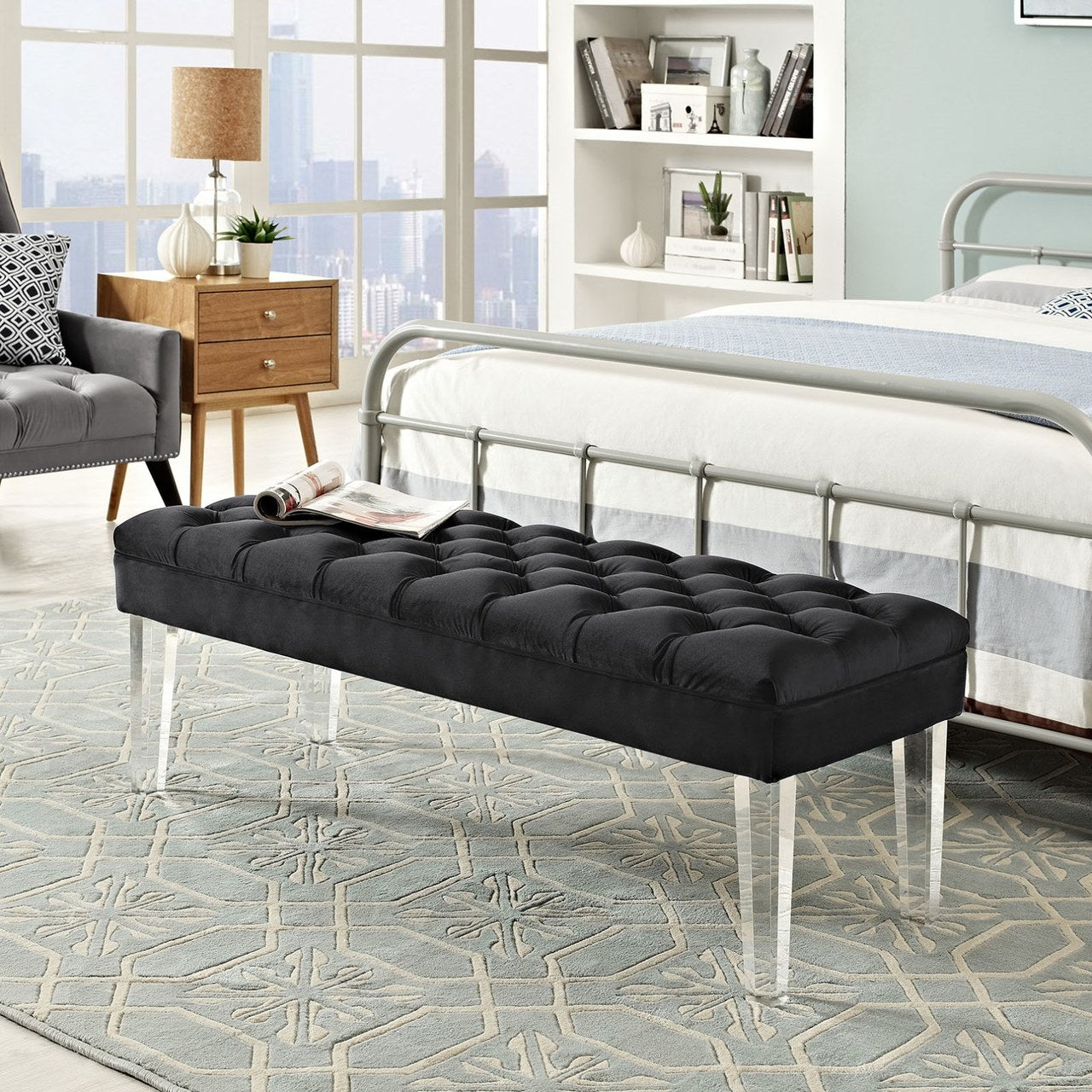 Valet Velvet Bench, Black, Fabric 11464