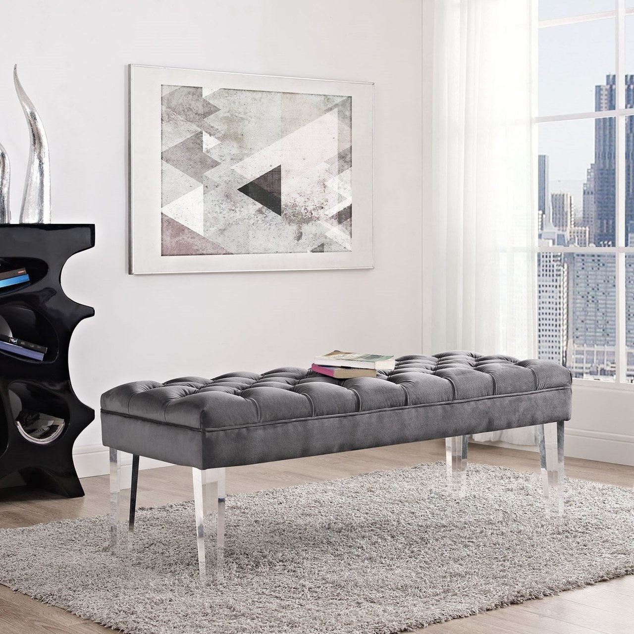 Valet Velvet Bench, Grey, Fabric 11465
