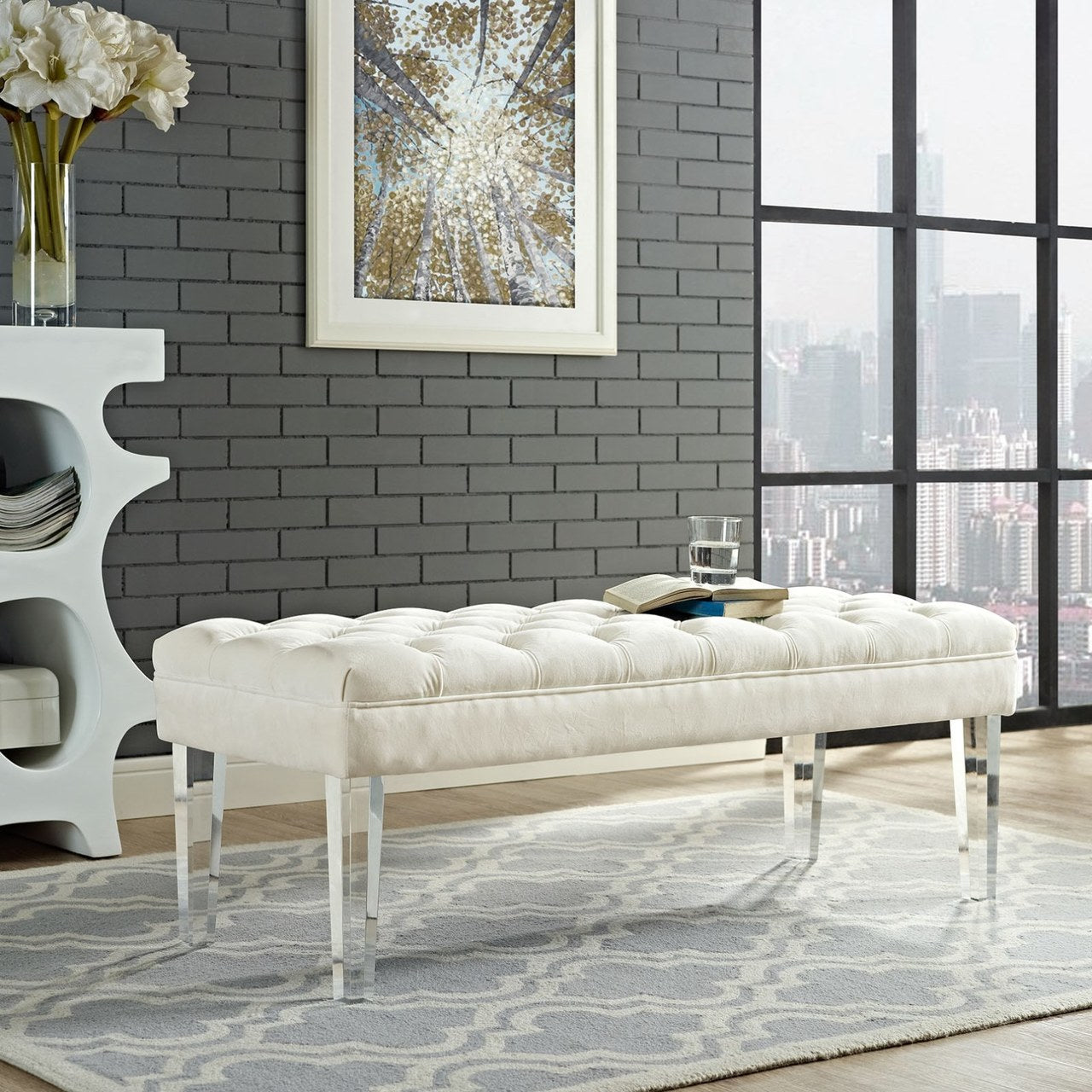 Valet Velvet Bench, White, Fabric 11466