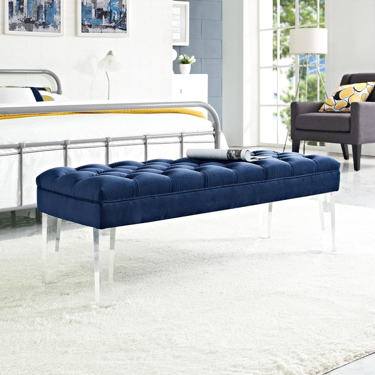 Valet Velvet Bench, Navy, Fabric 11467