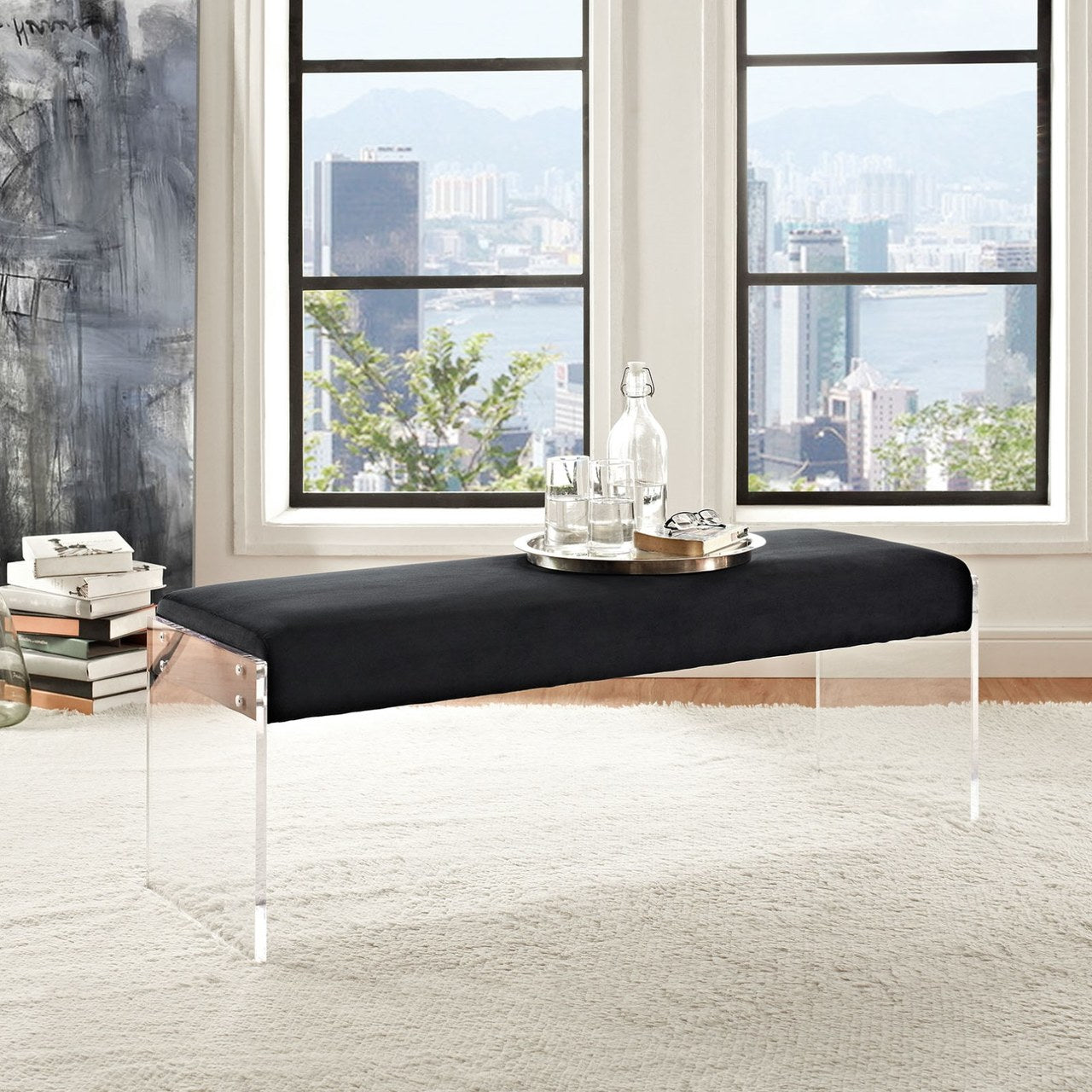 Roam Velvet Bench, Black, Fabric 11468