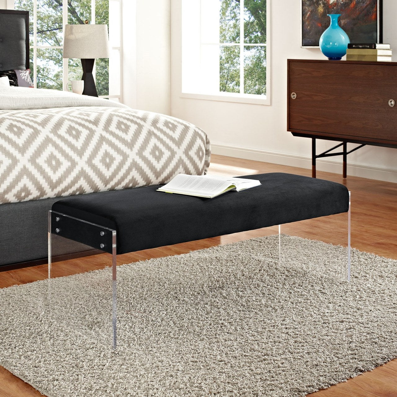 Roam Velvet Bench, Black, Fabric 11468