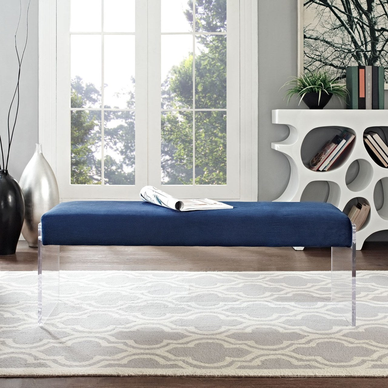 Roam Velvet Bench, Navy, Fabric 11470