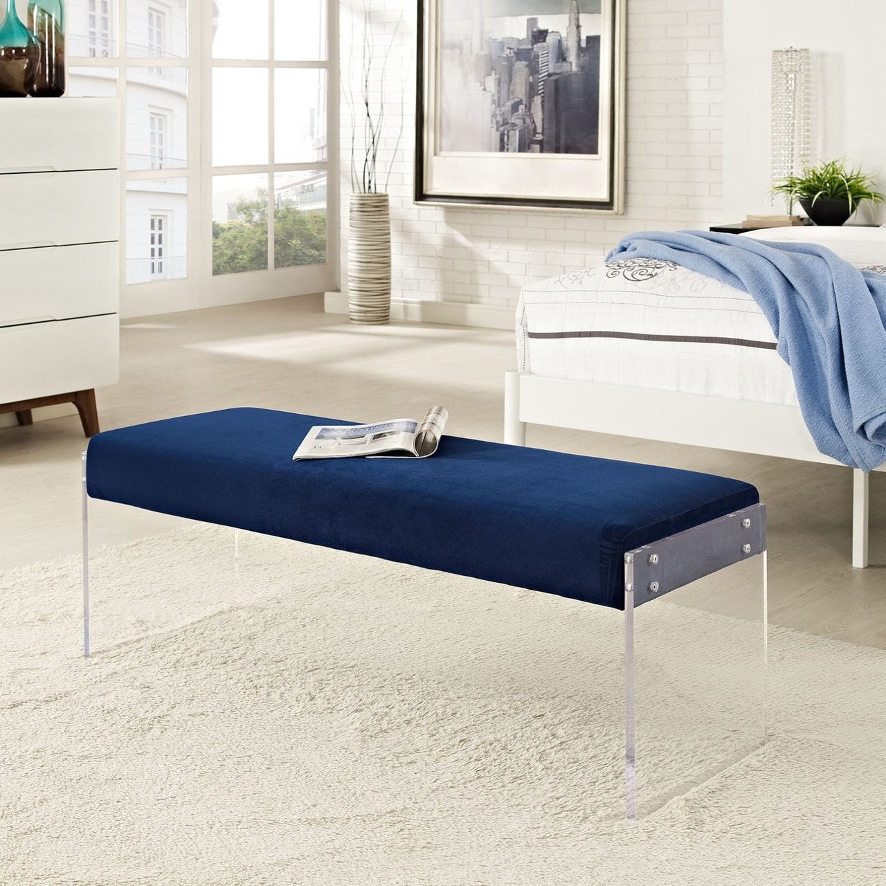 Roam Velvet Bench, Navy, Fabric 11470
