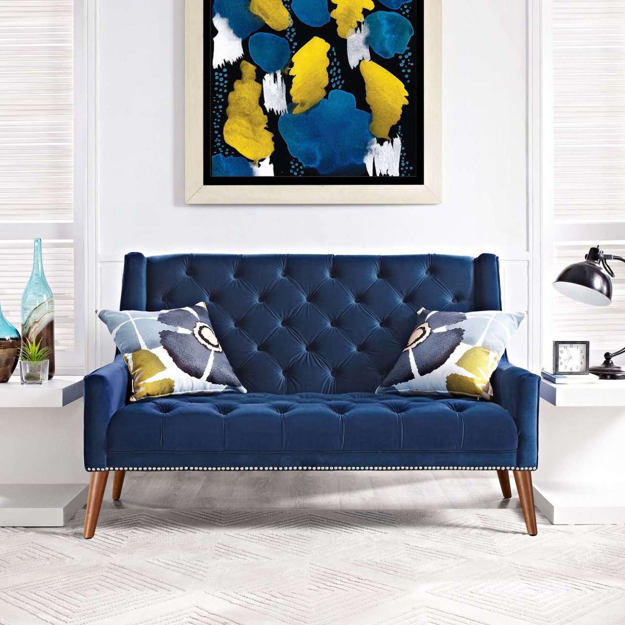 Peruse Velvet Loveseat, Navy, Fabric 11474