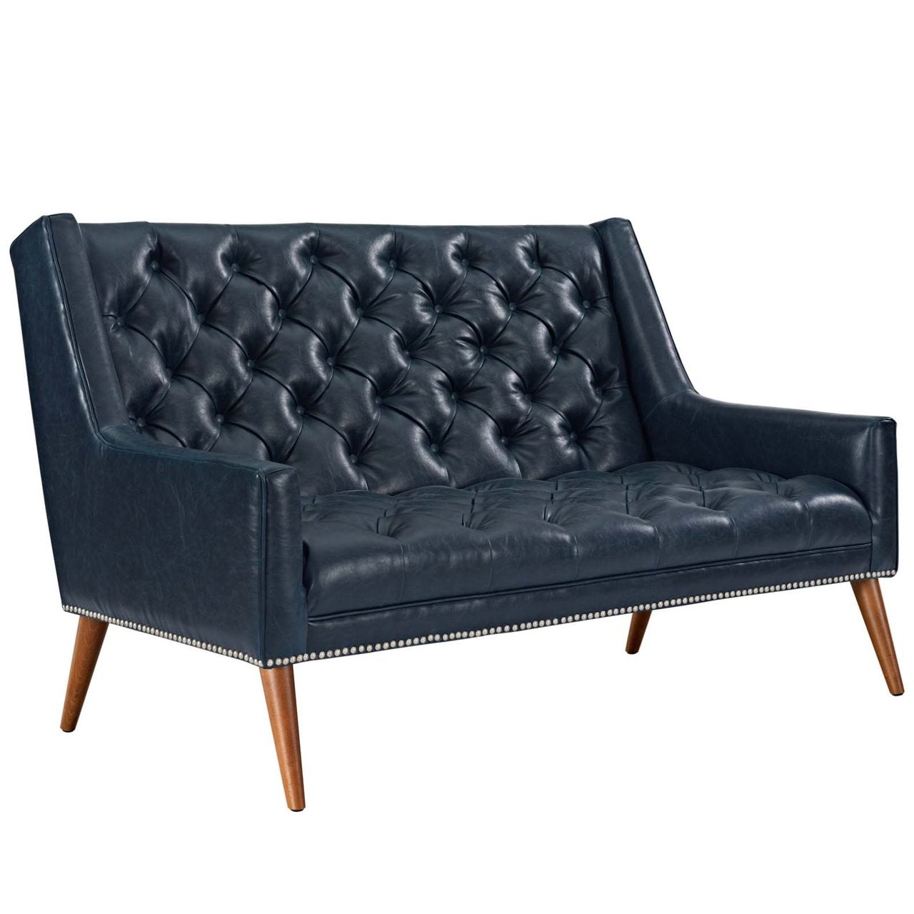 Peruse Upholstered Vinyl Loveseat, Blue, Faux Leather 11475