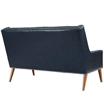 Peruse Upholstered Vinyl Loveseat, Blue, Faux Leather 11475
