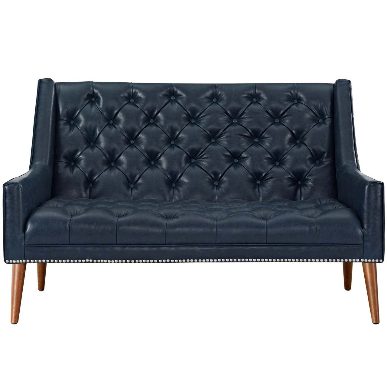 Peruse Upholstered Vinyl Loveseat, Blue, Faux Leather 11475