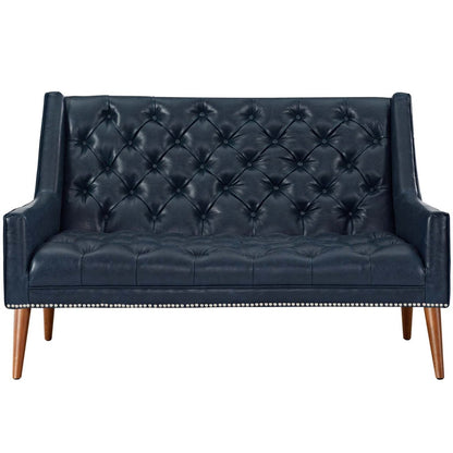 Peruse Upholstered Vinyl Loveseat, Blue, Faux Leather 11475