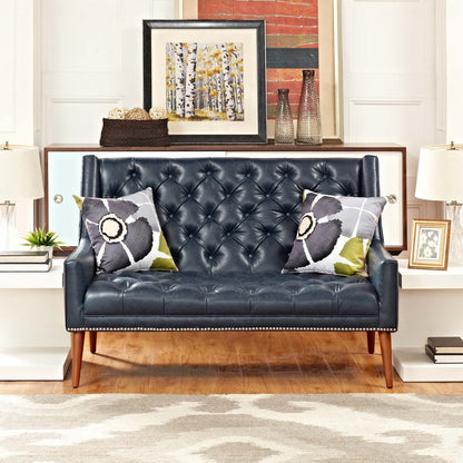 Peruse Upholstered Vinyl Loveseat, Blue, Faux Leather 11475