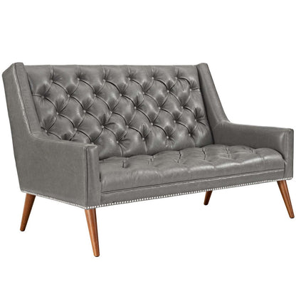 Peruse Upholstered Vinyl Loveseat, Grey, Faux Leather 11476