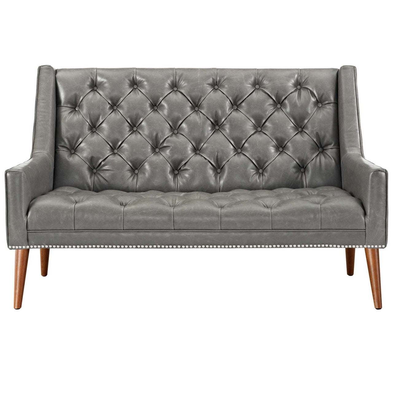 Peruse Upholstered Vinyl Loveseat, Grey, Faux Leather 11476